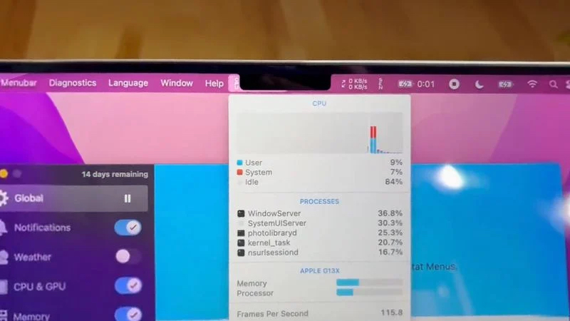 Lệch menu ứng dụng trên MacBook Pro 2021