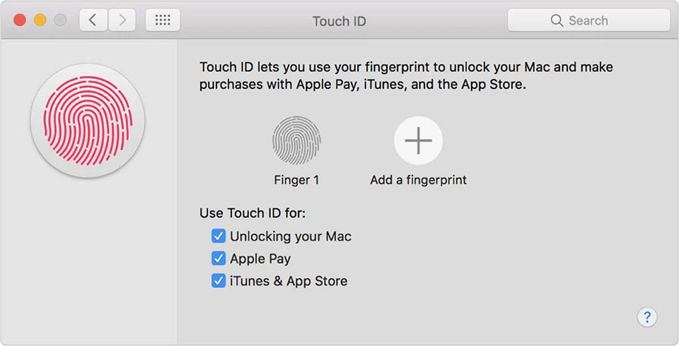 Thiết lập bảo mật Touch ID