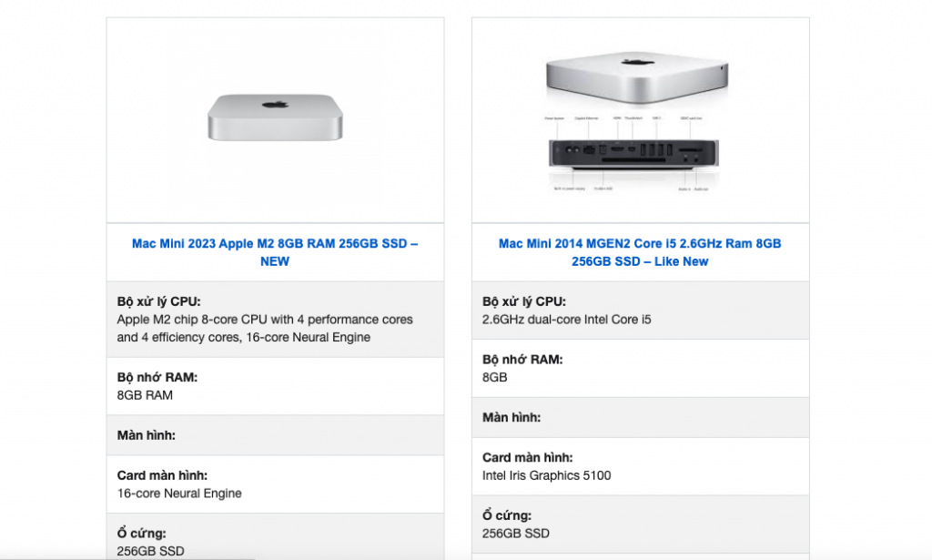 Mac mini 2023 vs Mac mini 2014: Giá bán 