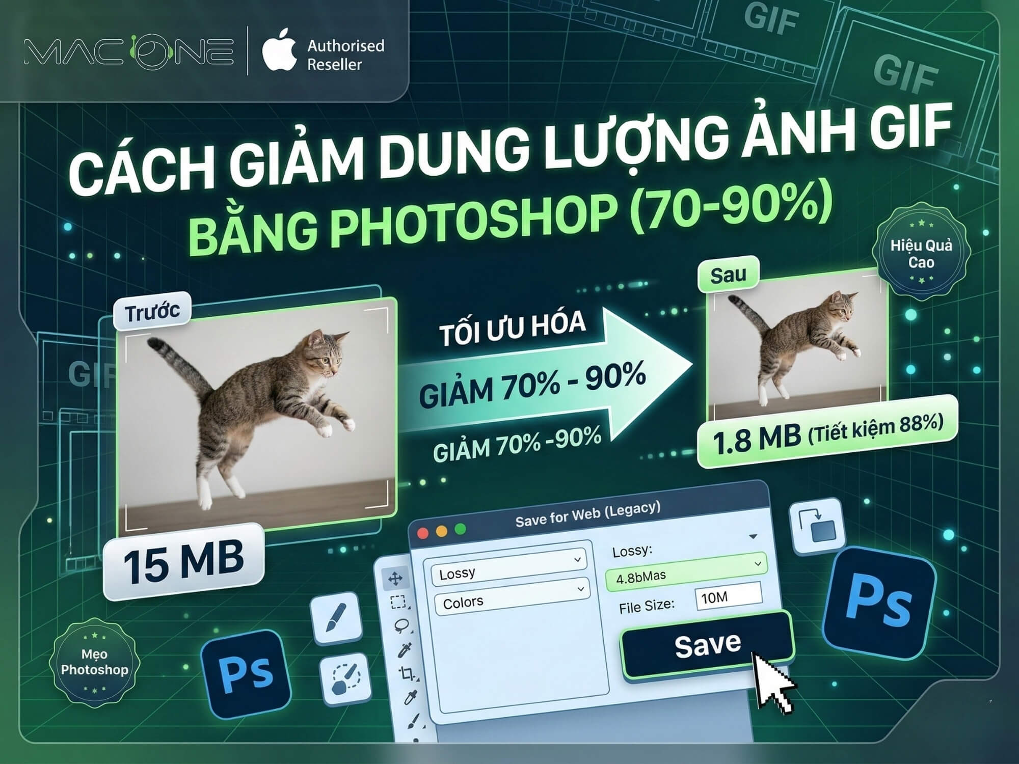 Cách giảm dung lượng ảnh GIF bằng Photoshop (70-90%)