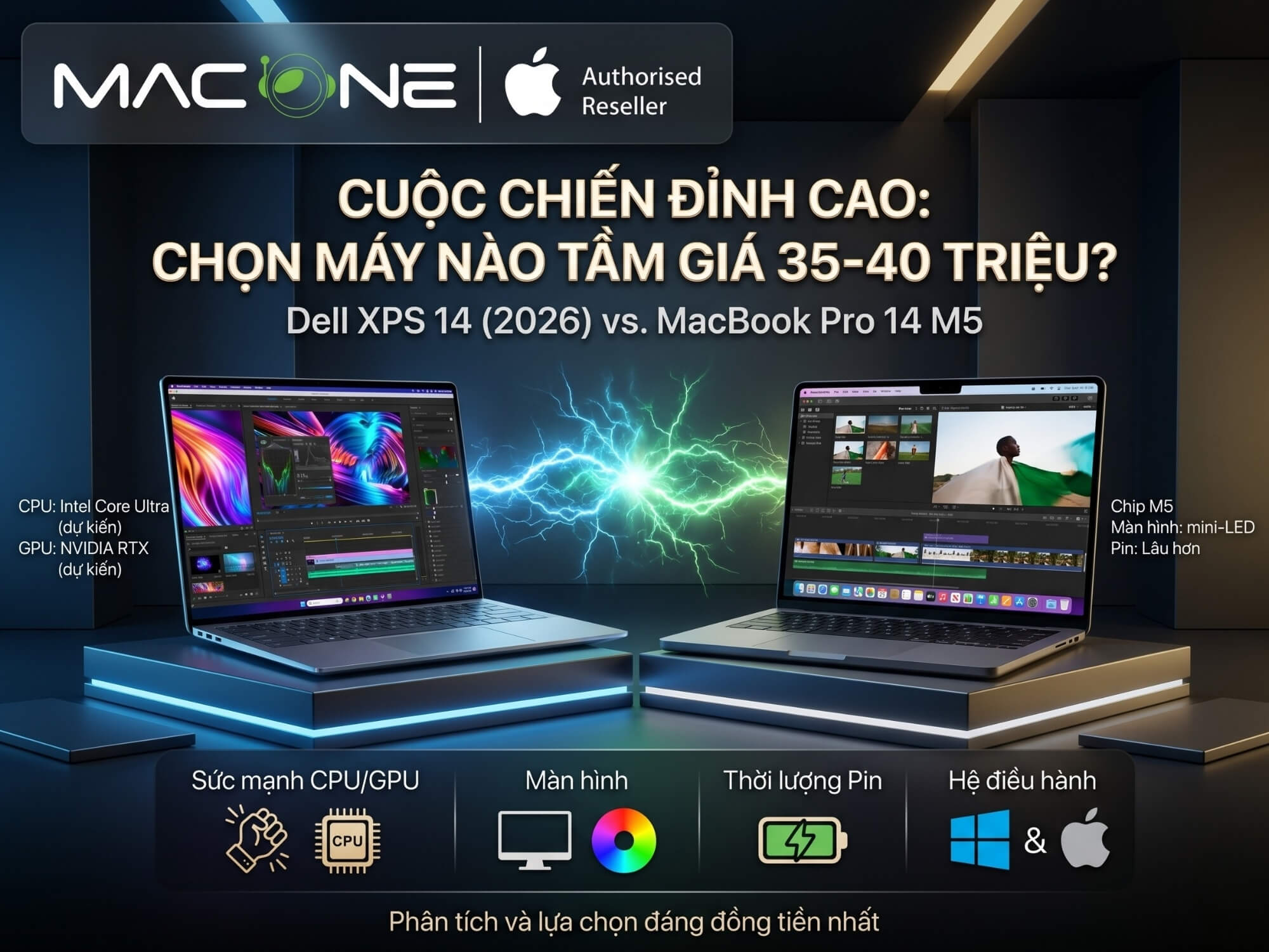 Dell XPS 14 (2026) và MacBook Pro 14 M5: chọn máy nào ở tầm giá 35–40 triệu?