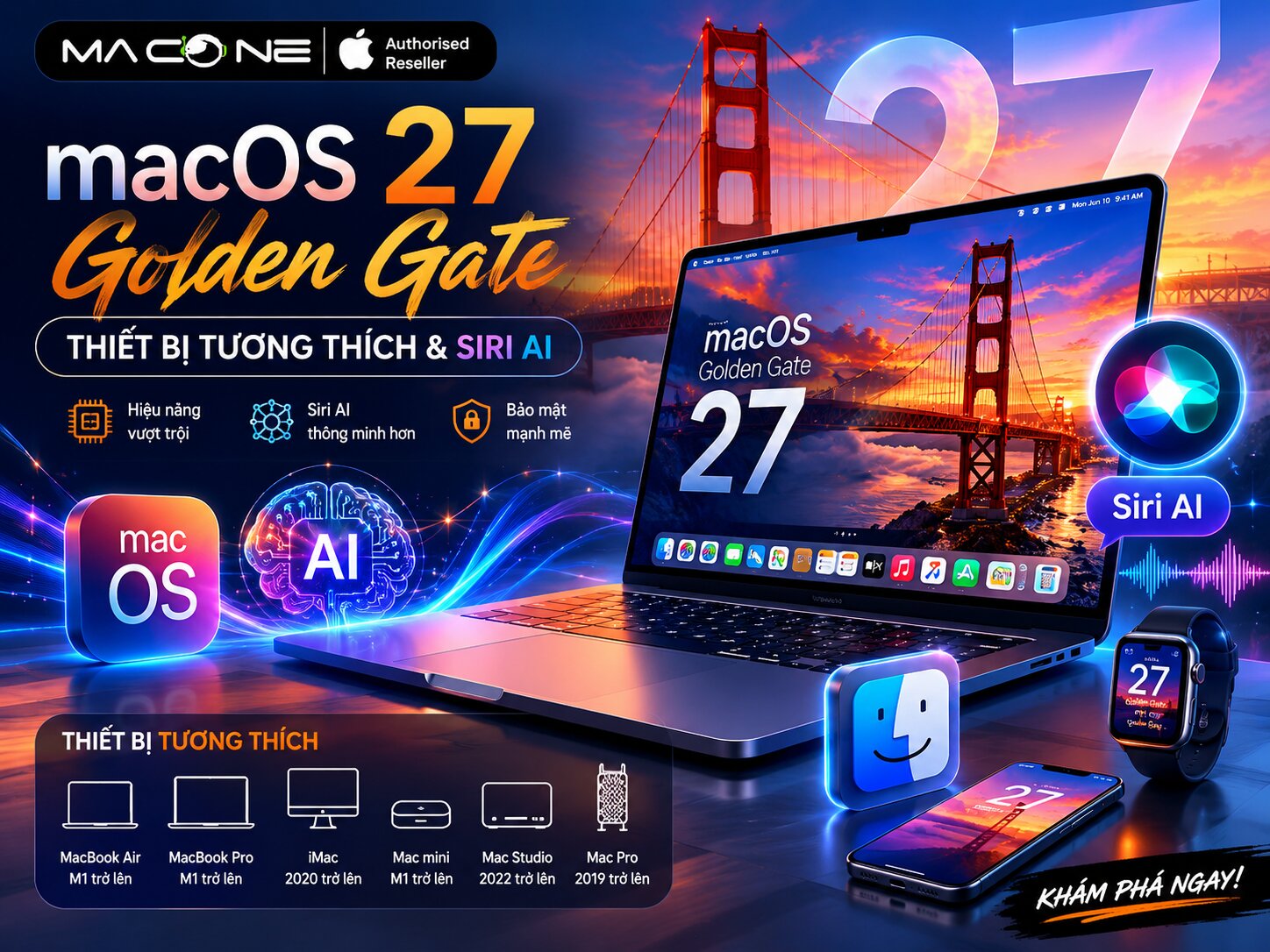macOS 27 Golden Gate: Thiết bị tương thích & Siri AI